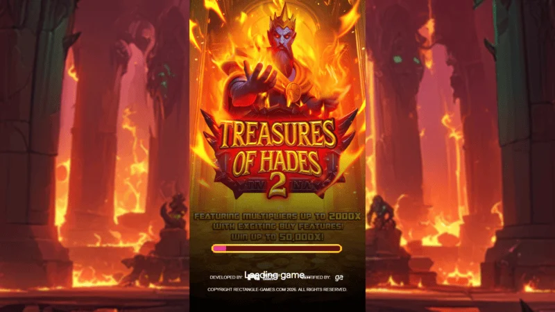 Treasures of Hades 2 — Scáileán luchtaithe an sliotáin Rectangle Games i suíomh miotaseolaíoch an domhain thíos