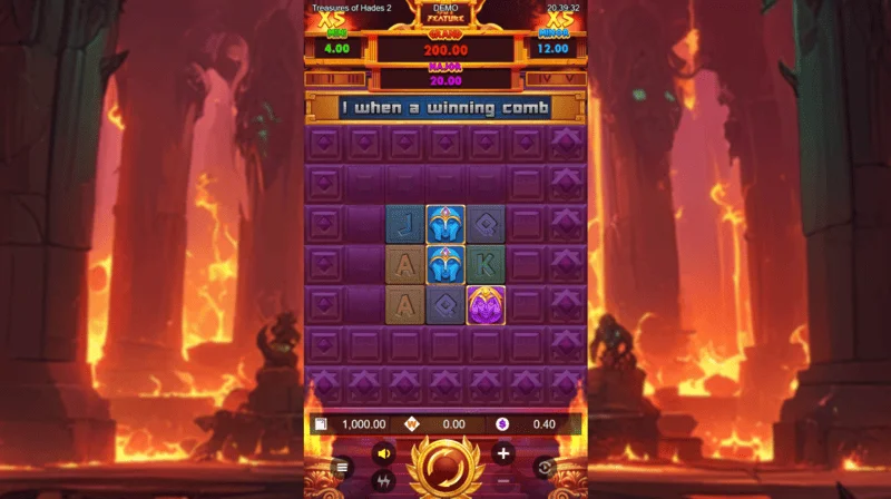 Treasures of Hades 2 — Príomhscáileán cearrbhachais an sliotáin le ríleanna 3×3 agus 20 betways ó Rectangle Games