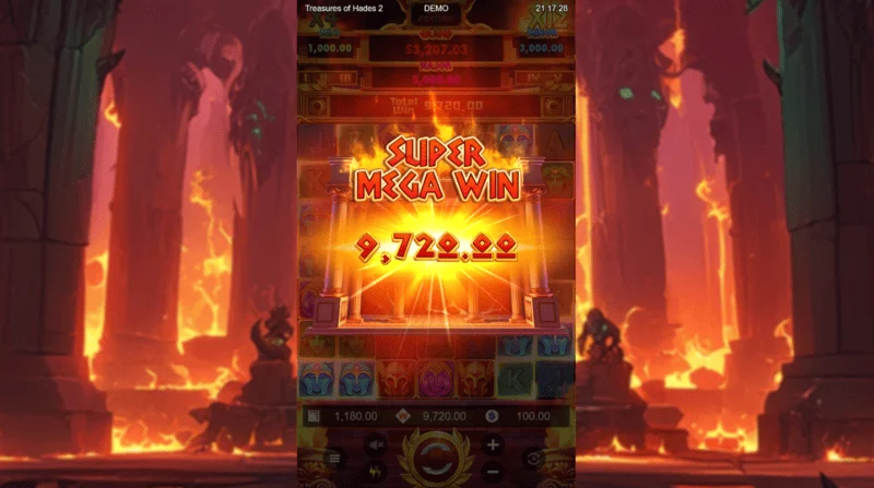 Treasures of Hades 2 — Super Mega Win i mbabhta Free Spins le méadóir carnach
